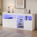 Buffet de salon armoires brillantes vitrine avec �clairage led trois portes et trois �tag�res en verre ...