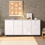 Buffet de salon armoire haute brillance meuble de rangement moderne avec 4 portes grand espace de rangement ...