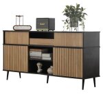 Buffet bas - ekesor - 4 portes - chêne combiné avec noir - dimensions: 160x40x80 cm - meuble dentrée Buffet bas - ekesor - 4 portes - chêne combiné avec noir - dimensions: 160x40x80 cm - meuble dentrée