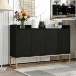 Buffet salon - buffet bas moderne noir avec pieds dor�s - armoire lat�raux 4 portes - buffet salle a ...