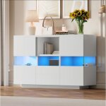 Buffet de salon blanc 2 portes et 2 tiroirs buffet bahut moderne 140x35x75 cm eclairage led grande capacit� ...