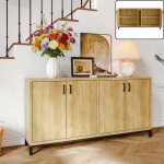 Buffet salon bois - buffet bas moderne en bois avec 2 �tag�res r�glables - armoire lat�raux 4 portes ...