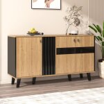 Buffet de salon en bois et noir avec led 140 x 785 x 41 cm meuble bas de rangement � trois portes et ...
