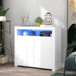 Buffet salon commode  led avec 2 portes - 108x40x92cm - armoire bas meuble de rangement contemporain ...