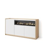 Buffet salon et cuisine 156x37x80cm 3 portes chemin�e �lectrique blanc et ch�ne soft rf4413