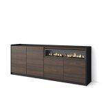 Buffet salon et cuisine 207x37x80cm 4 portes chemin�e �lectrique ch�ne fonc� et noir rf4275