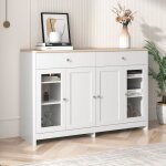 Buffet salon el�gant meuble dentr�e 4 portes 2 tiroirs armoire de cuisine portes en verre120x37x80cm ...