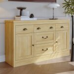 Buffet de salon - luminarix - buffet bahut - 2 portes - 5 tiroirs - bois naturel 135x39. 8x80 cm