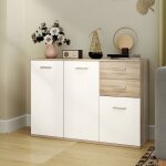 Buffet salon meuble de rangement avec 2 tiroirs 3 portes et �tag�re r�glable 106 x 35 x 76 cm blanc et ...