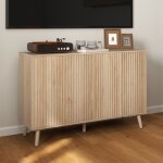 Buffet salon meuble de rangement avec 4 portes cannel�s � ouverture par pression 120 x 35 x 775 cm ch�ne ...