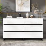 Buffet salon meuble de rangement avec 6 tiroirs haut brillantpieds m�talsym�triquepour salon ou chambre140x40x ...