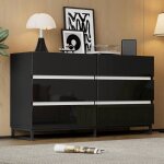 Buffet salon meuble de rangement avec 6 tiroirs haut brillantpieds m�talsym�triquepour salon ou chambre140x40x ...