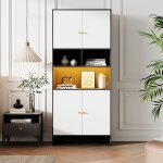 Buffet de salon buffet moderne 4 portes et 3 �tag�res ouvertes eclairage led 80x40x185 cm noir et blanc ...