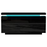 Buffet / sideboard moderne noir laqu� brillant 2 portes 3 tiroirs �clairage led sans poign�es 140x35x72. ...