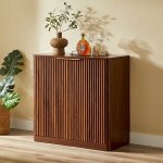 Buffet sideboard noyer - 2 portes design rainur� - �tag�res ajustables - poign�es dor�es - 80x40x80cm ...