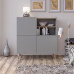 Buffet skandi style scandinave en bois avec 3 portes et 2 compartiments bahut bas lasuré gris Buffet skandi style scandinave en bois avec 3 portes et 2 compartiments bahut bas lasuré gris