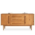 Buffet tecca l 145 cm 2 portes 3 tiroirs en bois massif coloris ch�ne avec �tag�res r�glables rangement ...