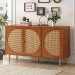 Buffet trois portes en osier tress� avec poign�es m�talliques meuble de rangement pour salon �l�gance ...