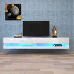 Buffet tv 140x40x30. 5 cm en blanc avec �clairage led buffet de cuisine avec beaucoup despace de rangement ...