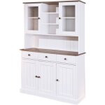 Socoa - buffet vaisselier 5 portes 3 tiroirs bois massif vernis sepia et blanc
