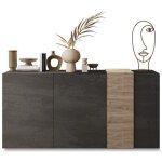 Buffet - venezia - 3 portes - gris titan mat - chne cadiz - 181 x 44 x 84 cm
