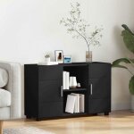 Buffet - vidaxl - buffet bas avec porte - noir - bois ding�nierie - grand espace de rangement
