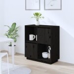 Buffet - vidaxl - noir - bois massif - porte(s) et tiroir(s) - campagne Buffet - vidaxl - noir - bois massif - porte(s) et tiroir(s) - campagne