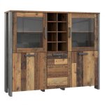 Buffet vitr� 5 portes 18 niches effet bois rustique b�ton gris - buck