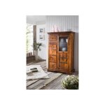 Buffet avec vitrine - bois massif dacacia laqué (miel) - style colonial - oxford #0417 Buffet avec vitrine - bois massif dacacia laqué (miel) - style colonial - oxford #0417