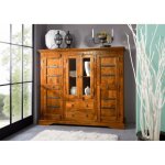 Buffet avec vitrine - bois massif dacacia laqué (miel) - style colonial - oxford #0418 Buffet avec vitrine - bois massif dacacia laqué (miel) - style colonial - oxford #0418