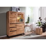 Buffet avec vitrine - bois massif de chne sauvage huil (bois naturel) - villanders #106