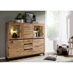 Buffet avec vitrine - bois massif de ch�ne sauvage huil� (bois naturel) - villanders #107