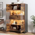 Buffet - vitrine avec �clairage led vitrine sur pied - avec panneau acrylique - highboard - noir + grain ...