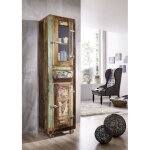 Buffet avec vitrine et roulettes - bois massif recycl laqu (multicolore) - inspiration ethnique - freezy ...