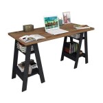 Bureau 2 trteaux 4 niches noir et chtaignier l 135 h 75 p 60 cm - l 135 x l 60 x h 75 cm