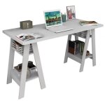 Bureau 2 tr�teaux blanc 4 etag�res - l 135 x l 60 x h 75 cm