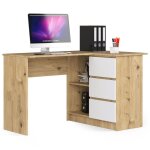 Bureau akord dangle droit b16 ch�ne artisan 124 cm 3 tiroirs fa�ade blanche 2 �tag�res 124x85x77 cm