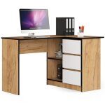 Bureau akord dangle droit b16 ch�ne craft 124 cm 3 tiroirs fa�ade blanche 2 �tag�res 124x85x77 cm