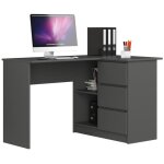Bureau akord dangle droit b16 gris graphite 124 cm 3 tiroirs fa�ade gris graphite 2 �tag�res 124x85x77 ...