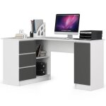 Bureau akord dangle gauche b20 blanc 155 cm 1 porte 3 tiroirs fa�ade gris graphite 4 �tag�res 155x85x77 ...
