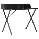 Bureau dangle contemporain vidaxl noir avec dos et planche surlevs et petits compartiments - 80x50x84 ...