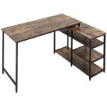Bureau d'angle design industriel homcom - 3 tagres - aspect vieux bois mtal noir