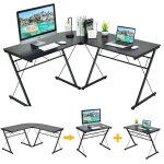 Costway bureau d?angle en forme de l dtachable table informatique en bois 150x150x76cm industriel pour ...