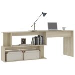 Bureau dangle élégant - mobilier de bureau en chêne sonoma - rotatif avec compartiments ouverts - 200x50x76cm ... Bureau dangle élégant - mobilier de bureau en chêne sonoma - rotatif avec compartiments ouverts - 200x50x76cm ...