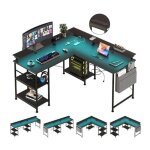 Bureau d?angle gaming l rgb led multiprise 4 prises + usb �tag�res r�glables