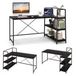 Costway bureau d?angle informatique 148 x 100 x 90 cm avec tagres de rangement ouvertes rversibles ...