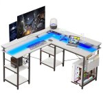 Bureau d?angle pour ordinateur gaming led 230 cm avec support �cran chargeurs usb / type - c �tag�res ...