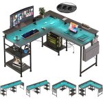 Bureau d?angle en l avec rehausse �cran led rgb prises usb et secteur bureau gaming et travail gris