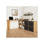 Bureau d?angle rotatif 120x48 cm en l ou droit avec 4 tiroirs et 4 niches en mdf noir et ch�ne