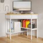 Bureau d?angle sculpt� avec tiroir pivotant et �tag�res bureau informatique avec aspect du bois et pied ...